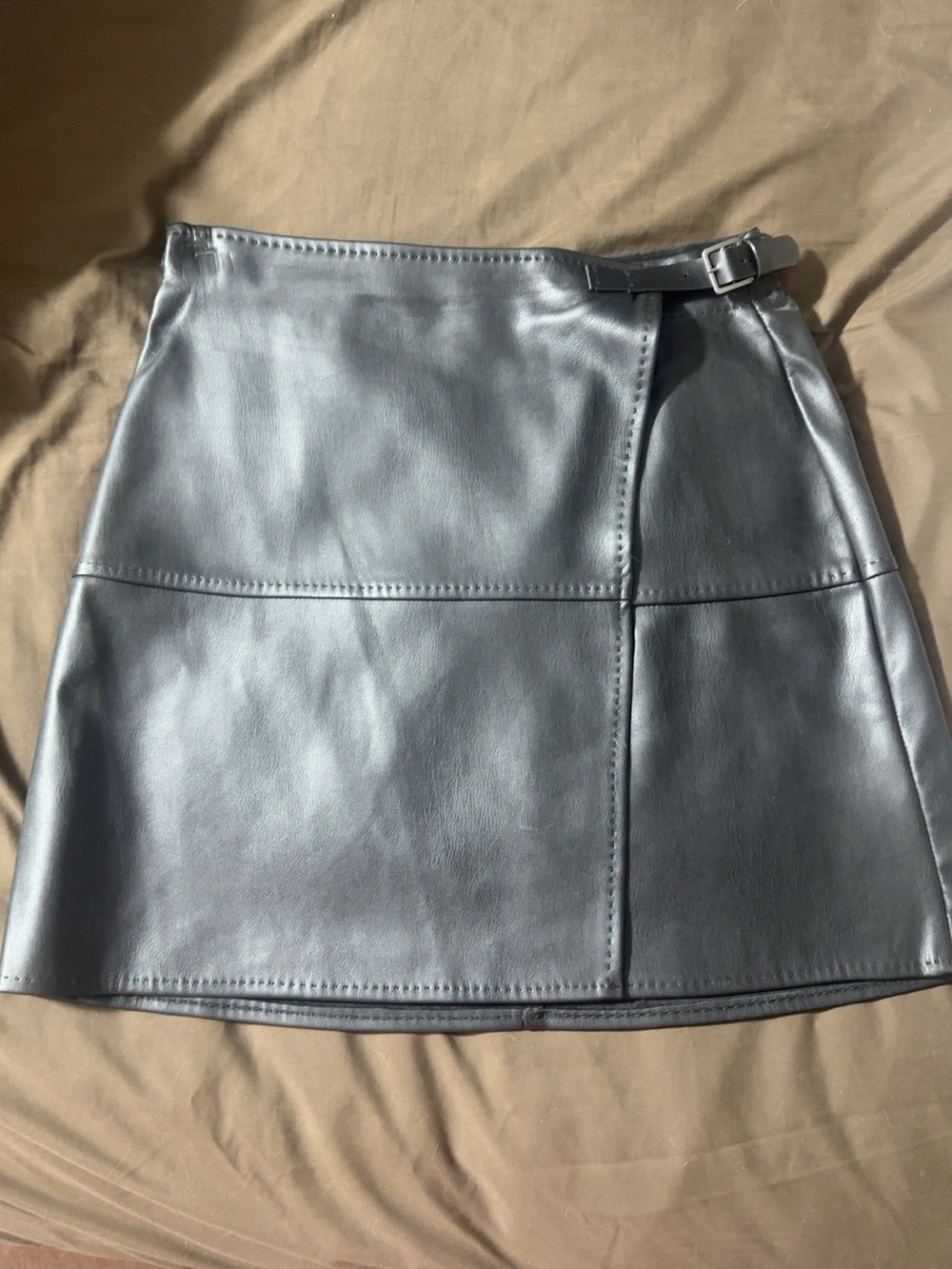 Max Studio Black Faux Leather Mini Skirt with Buckle Detail